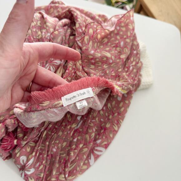 Poupette St. Barth Dusty Pink Floral Crochet Tassel Sasha Mini Dress Size XS - Picture 6 of 7